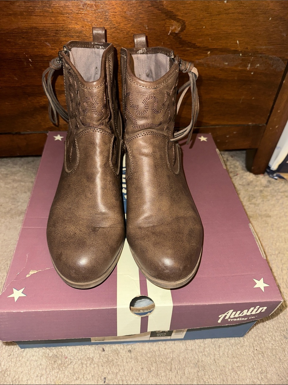 Classic Brown Faux-Leather Ankle Booties with Fringe Detail